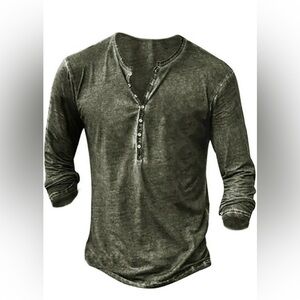 Beotyshow Men's Army Green Henley Long Sleeve Large NWT $33